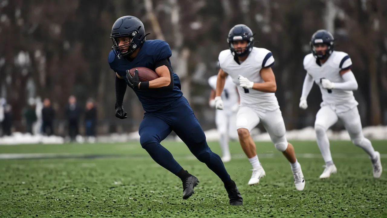 A runner with the oval evading the defense